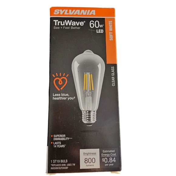 Sylvania Other - Sylvania TruWave 60W Replacement ST19 LED Bulb Soft White Dimmable Clear Glass